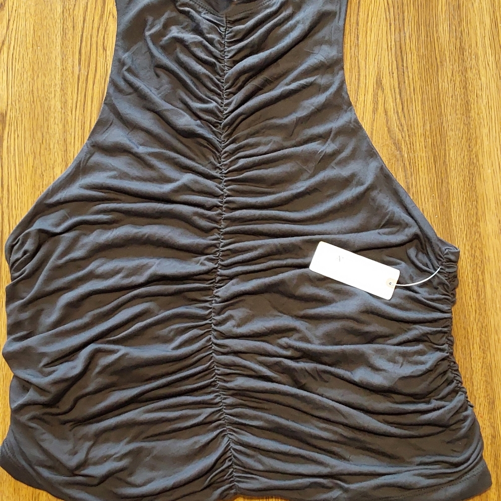 Pilcro Charcoal Sleeveless Ruched Top